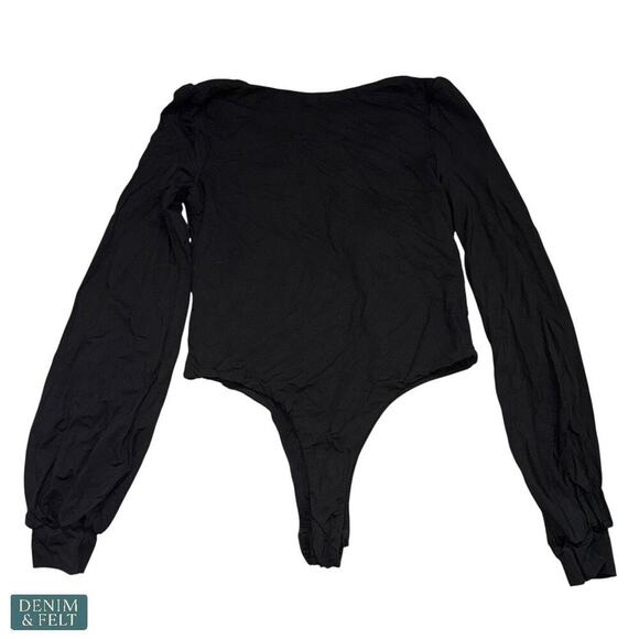 Halara Black V-Neck Long Sleeve Puff Sleeve Work Bodysuit Size Medium NEW - Picture 9 of 11
